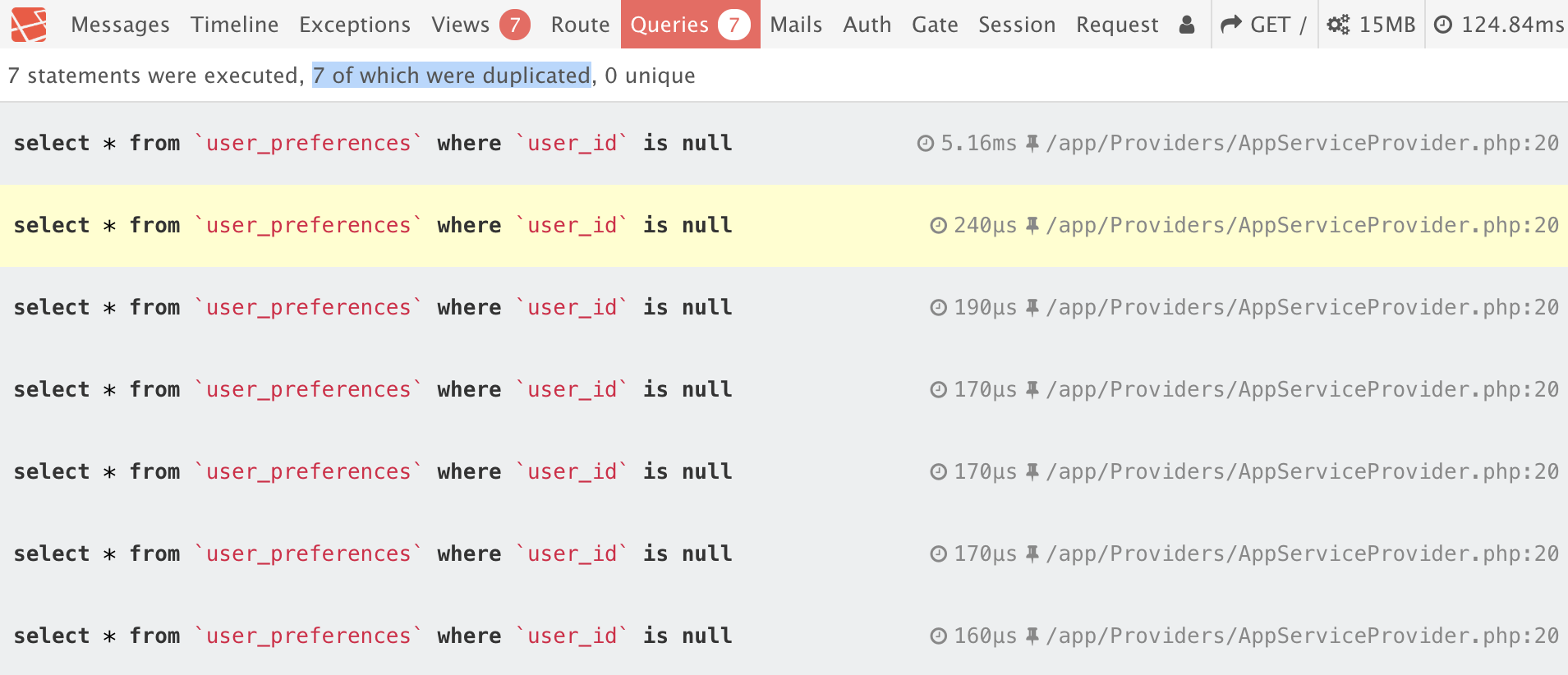 Duplicate queries show in DebugBar