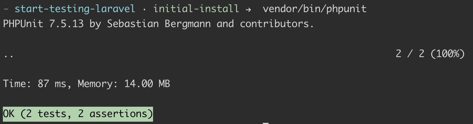 Laravel's example tests passing