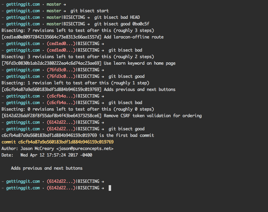 Output of git bisect